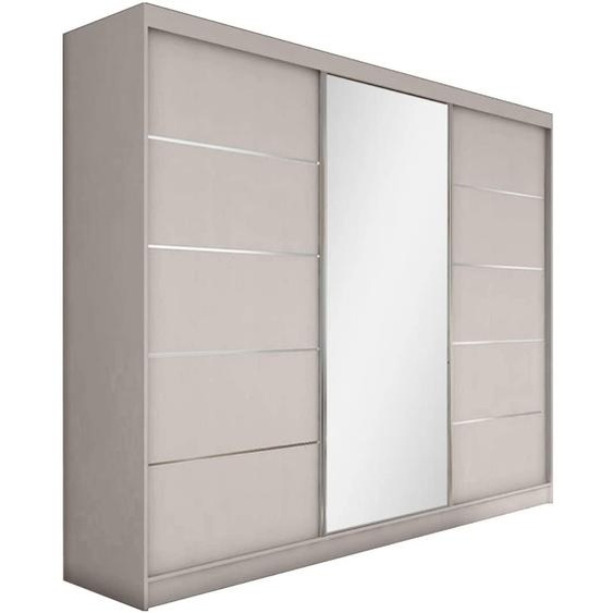 Armoire à portes coulissantes MARIKA 240 cm - Armoire avec 3 blocs-tiroirs, miroir & portes coulissantes (cachemire)