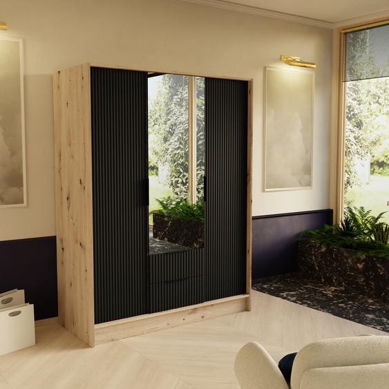 Armoire à portes coulissantes Noe Modern avec rainure Largeur : 150 cm chêne Artisan+noir