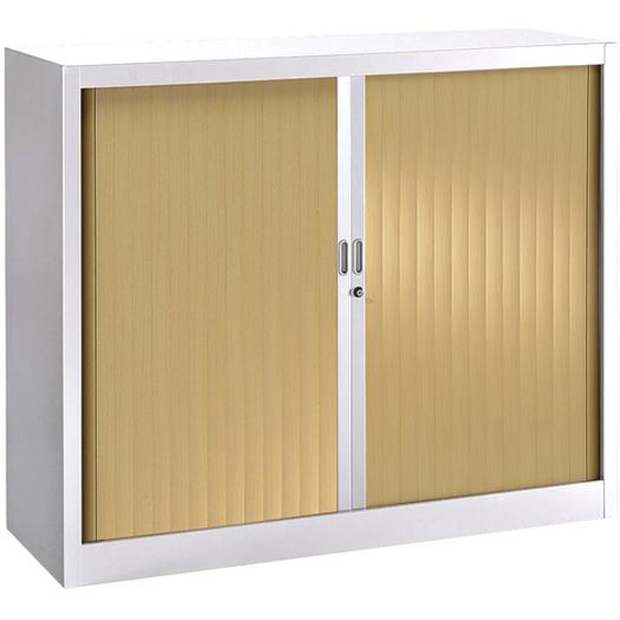 Armoire à rideaux métal Classtout - H.100 x L.120 cm - Corps Blanc - Rideaux Chêne