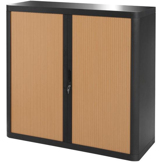 Armoire à rideaux métal et polystyrène EasyOffice - H.104 x L.110 cm - Corps Noir - Rideaux Hêtre