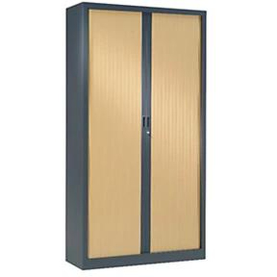 Armoire à rideaux métal monobloc Généric - H.198 x L.100 cm - Corps Anthracite - Rideaux Chêne