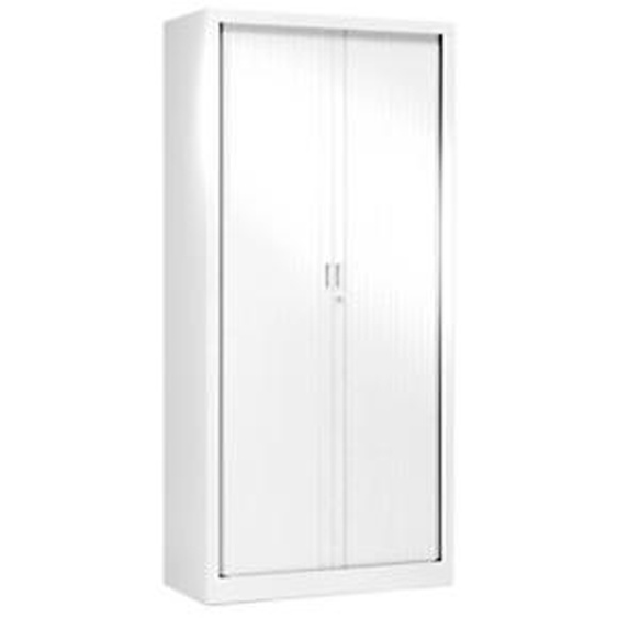 Armoire à rideaux métal monobloc Généric - H.198 x L.80 cm - Corps Blanc - Rideaux Blanc