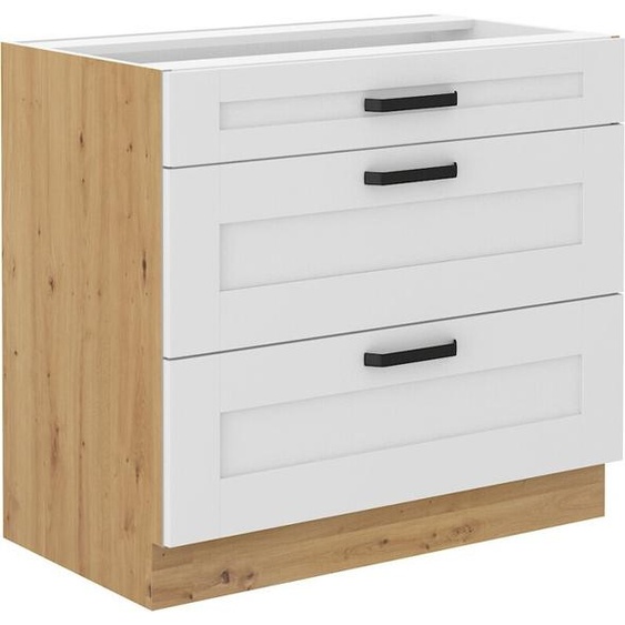 Armoire à tiroirs inférieure LAILI – largeur 80 cm, blanc / chêne artisan