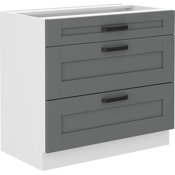 Armoire à tiroirs inférieure LAILI – largeur 80 cm, gris / blanc