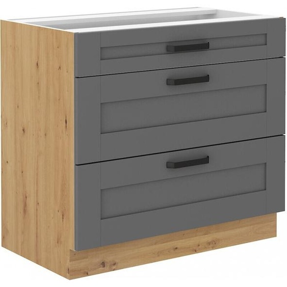 Armoire à tiroirs inférieure LAILI – largeur 80 cm, gris / chêne artisan
