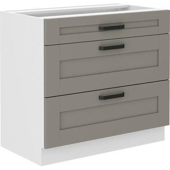 Armoire à tiroirs inférieure LAILI – largeur 80 cm, gris clair / blanc