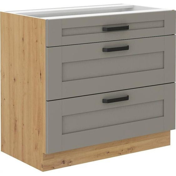 Armoire à tiroirs inférieure LAILI – largeur 80 cm, gris clair / chêne artisan