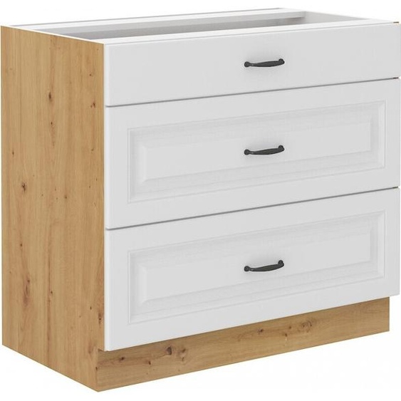 Armoire à tiroirs inférieure SOPHIA – largeur 80 cm, blanc / chêne artisan