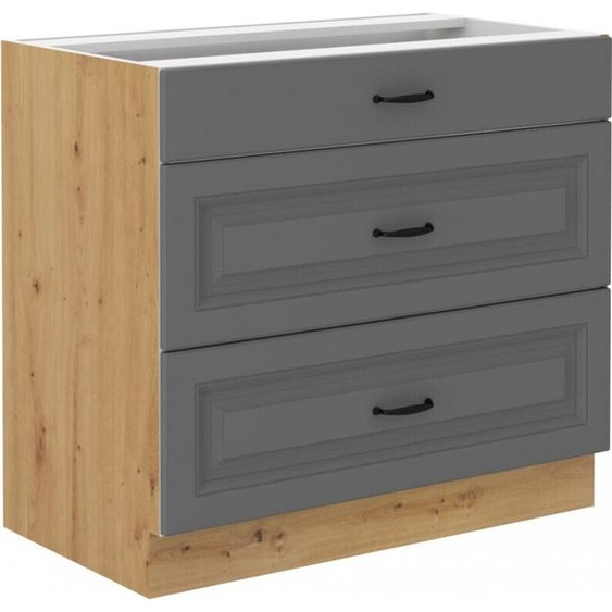 Armoire à tiroirs inférieure SOPHIA – largeur 80 cm, gris / chêne artisan