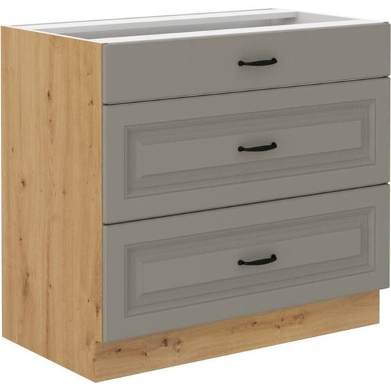 Armoire à tiroirs inférieure SOPHIA – largeur 80 cm, gris clair / chêne artisan