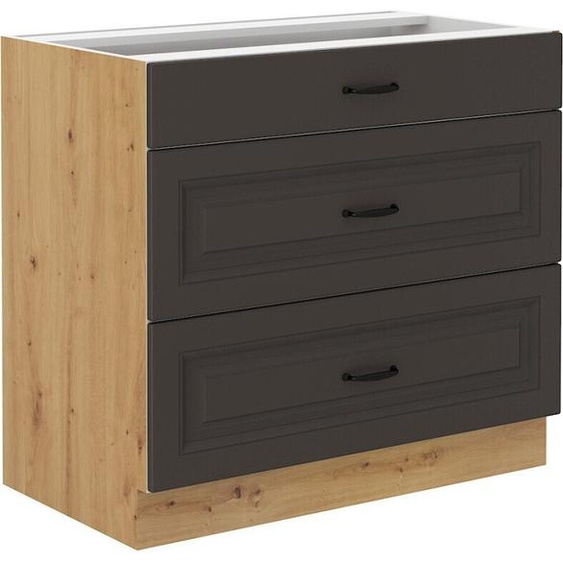 Armoire à tiroirs inférieure SOPHIA – largeur 80 cm, gris foncé / chêne artisan