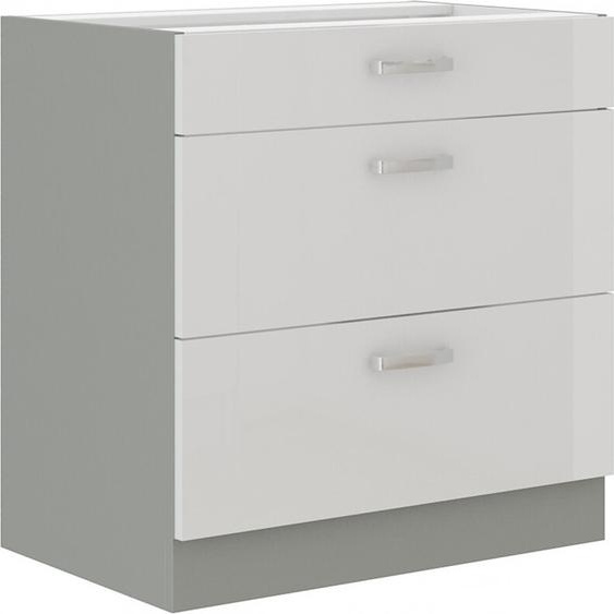 Armoire à tiroirs inférieure ULLERIKE – largeur 80 cm, blanc / gris
