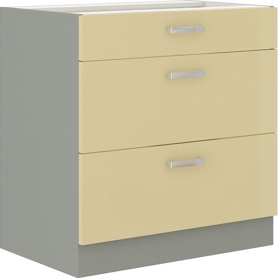 Armoire à tiroirs inférieure ULLERIKE – largeur 80 cm, crème / gris