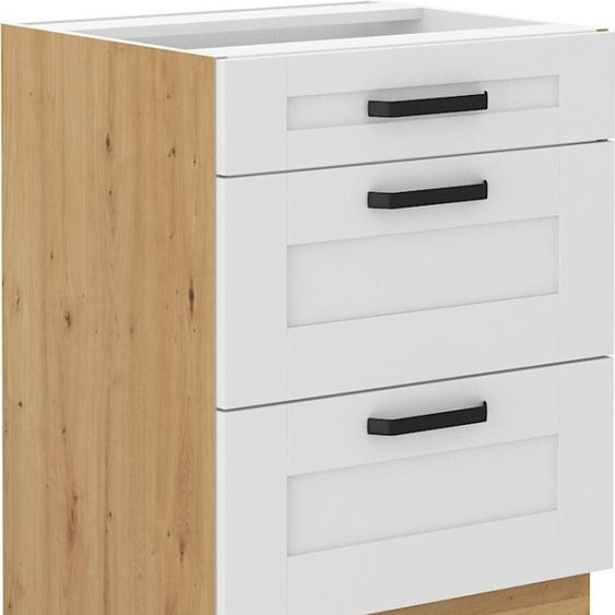 Armoire à tiroirs LAILI – largeur 60 cm, blanc / chêne artisan