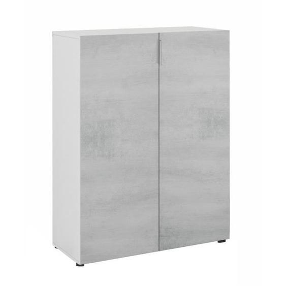 Armoire à usages multiples Olathe - DMORA - 2 portes - 6 étagères - 70x36h103 cm - Ciment et Blanc