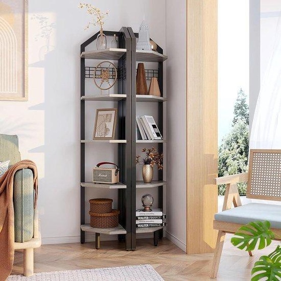 Armoire à vêtements haute, bibliothèque à 5 tiroirs, grille métallique, 28 x 28 x 180 cm, étagère en forme déchelle, étagère pour plantes pour le salon, la chambre, la cuisine, le balcon, style industriel, gris
