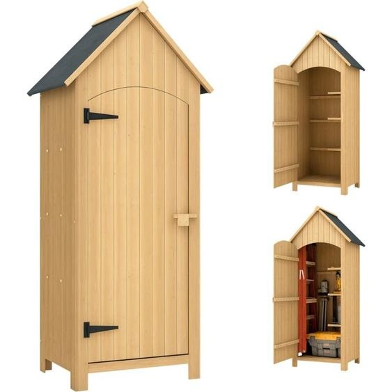 Armoire abri de jardin remise pour outils 3 étagères porte loquet toit pente bitumé dim. 77L x 54l x 179H cm bois sapin pré-huilé