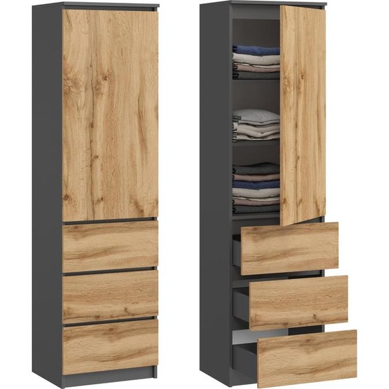 Armoire, armoire vestiaire, armoire polyvalente avec 3 étagères & 3 tiroirs | Armoire compacte et fonctionnelle pour la chambre à coucher, lentrée ou le bureau | 50x40x180 cm (lxpxh) | Chêne anthracite