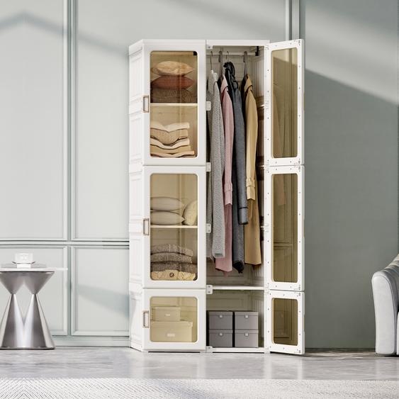 Armoire avce 10 compartiments 6 portes 1 suspension - Pliable Penderie à portes transparentes , 69x50x170cm - Blanc