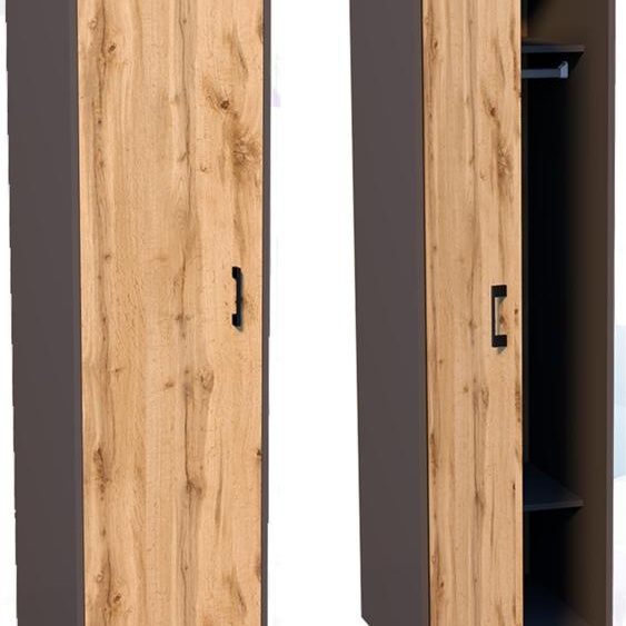 Armoire avec 1 porte, 1 tringle et 2 tablettes Armoire penderie largeur 40 cm Armoire étroite surface mate chêne graphite