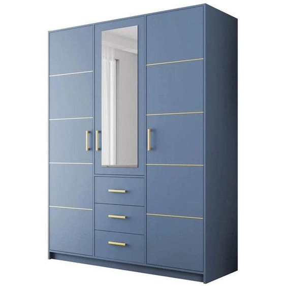 Armoire avec miroir BALI D3, largeur de larmoire 150 cm, armoire avec 3 tiroirs (bleu)