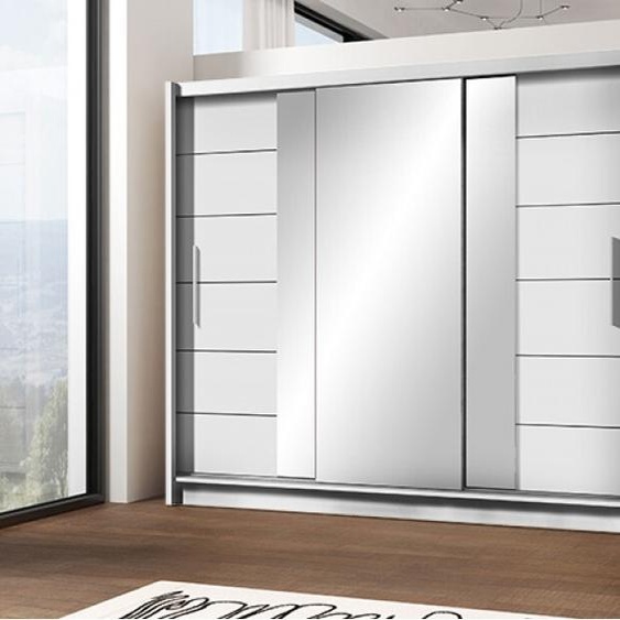 Armoire avec portes coulissantes et miroir LIZBONA II, armoire avec tiroirs, buffet Armoire 3 portes (blanc)