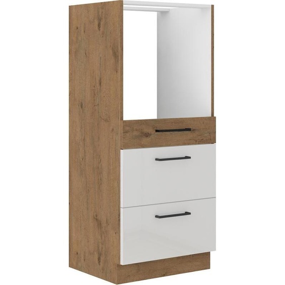 Armoire avec tiroirs pour four encastrable VANYA – largeur 60 cm, blanc / chêne lancelot