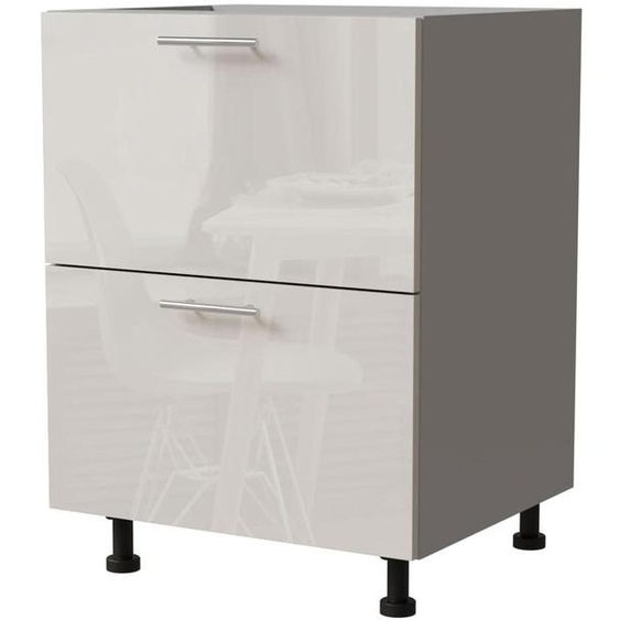 Armoire basse à tiroirs BRERRA 60cm HETTICH coulisse à sortie totale couleur à choix BR-D2A/60/1A,RAL 9001 crème haute luminosité,gris