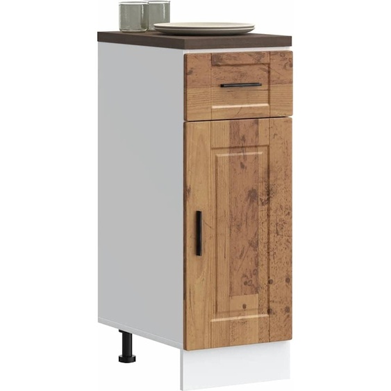 Armoire basse de cuisine design Porto imitation vieux bois Matériau dérivé du bois, Armoires de cuisine 2024 Nouveau