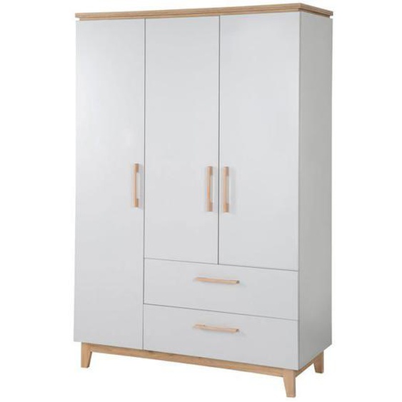 Armoire Bébé 3 Portes Battantes Caro - ROBA - Gris Clair / Chêne - Penderie, Tiroirs et Étagères