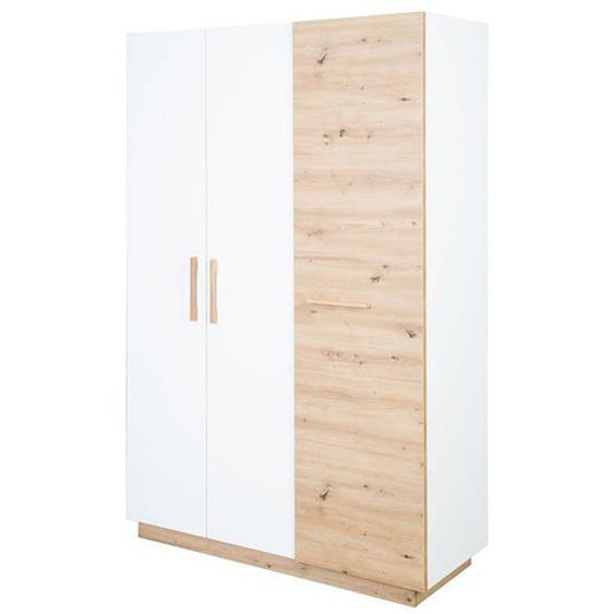 Armoire Bébé 3 Portes Battantes Lion - ROBA - Blanc / Chêne Artisan - Penderie et 6 Étagères