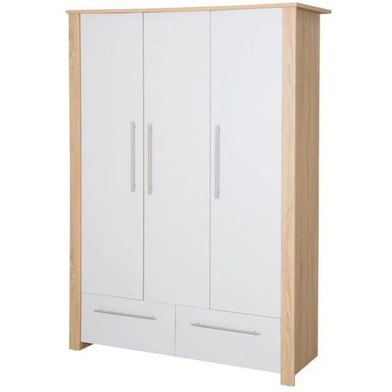 Armoire Bébé 3 Portes Battantes Matilda - 2 Tiroirs 1 Penderie et 4 Étagères - Gris Clair / Chêne Sonoma - ROBA