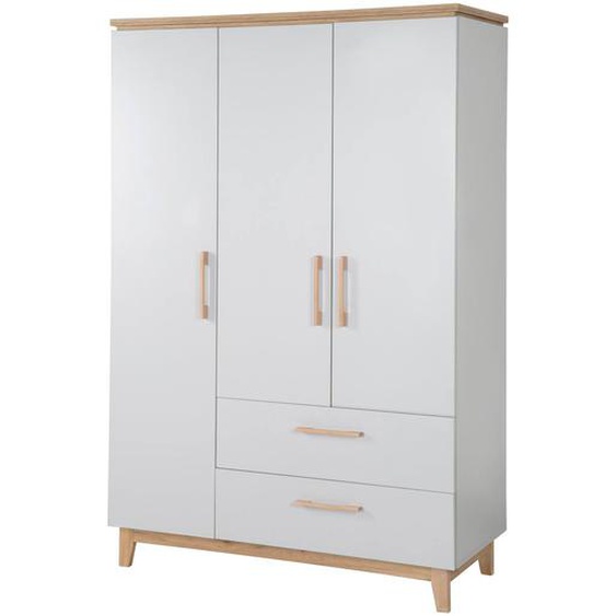 Armoire Bébé 3 Portes Et 2 Tiroirs À Fermeture Douce Caro Gris Clair / Chêne Doré