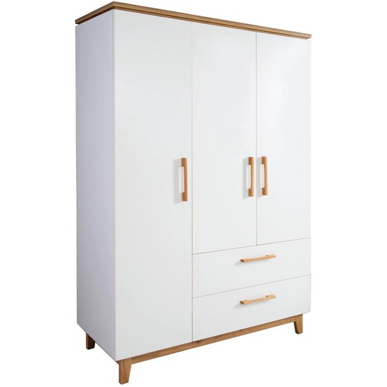 Armoire Bébé 3 Portes Et 2 Tiroirs À Fermeture Douce Finn Blanc / Chêne Doré
