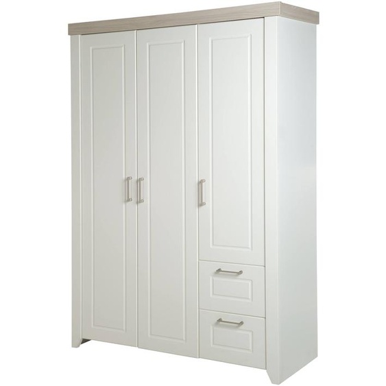 Armoire Bébé 3 Portes Et 2 Tiroirs Felicia Blanc Cassé / Décor Bois Luna