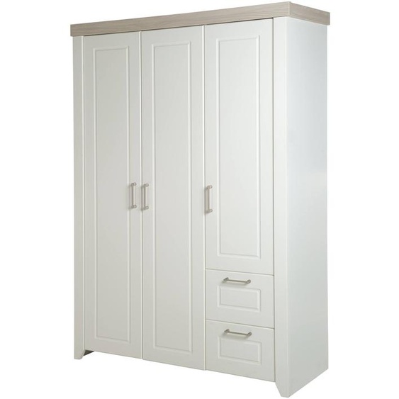 Armoire Bébé 3 Portes Et 2 Tiroirs Felicia Blanc Cassé / Décor Luna Elm