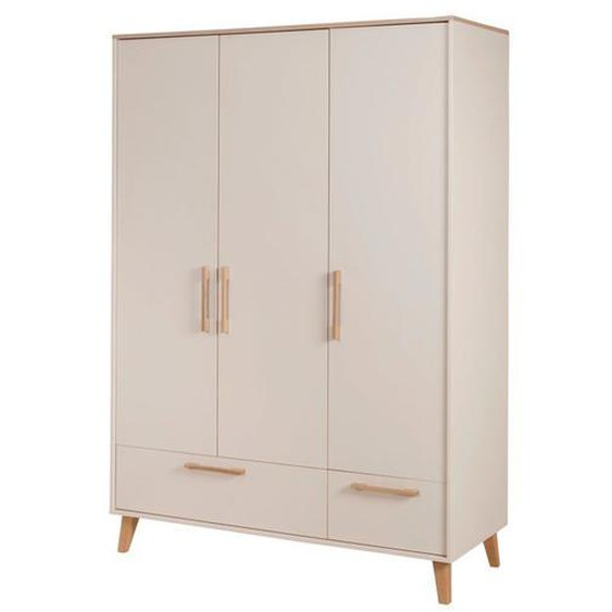 Armoire Bébé 3 Portes et 2 Tiroirs ROBA - Jil - Fermeture Douce - Cashmere / Décor Châtaignier - avec Penderie et Étagères
