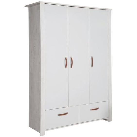 Armoire Bébé 3 Portes Mila - ROBA - Gris Clair / Chêne Blanchi - Penderie, Tiroirs et Étagères