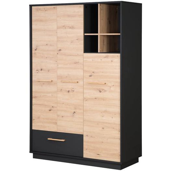 Armoire Bébé Scandinave 3 Portes Et 1 Tiroir Lenn Gris Anthracite / Chêne Artisa
