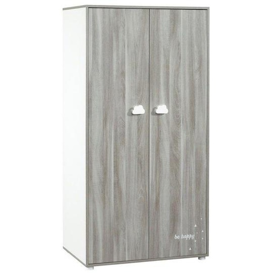 Armoire bébé Smile ours - Chêne silex - Blanche - 2 portes - 168x85x57cm - Babyprice