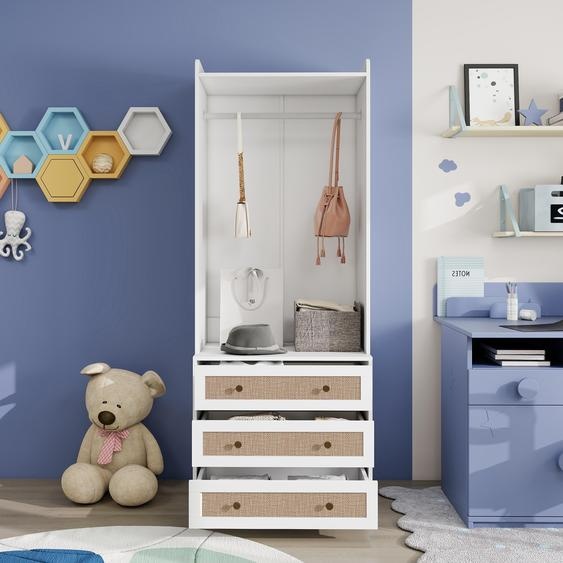 Armoire blanche avec trois tiroirs et étagère de rangement de style boho, 70*48*180cm