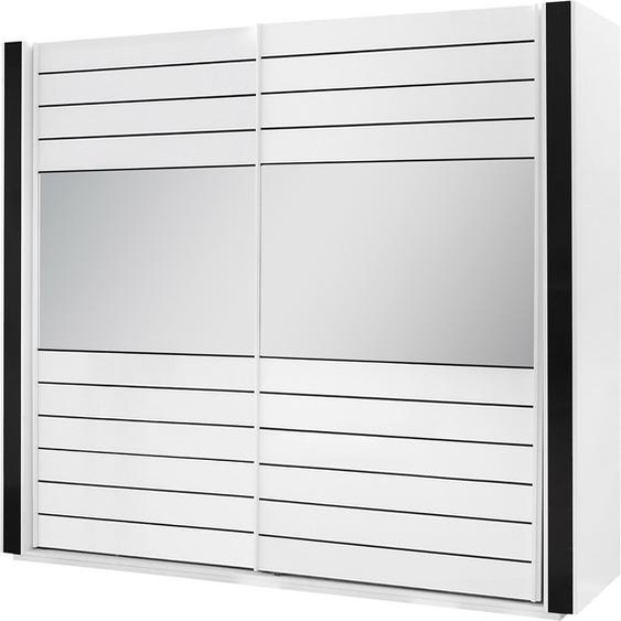 Armoire blanche et noire LINA – 220 x 225 x 68 cm avec 2 grandes penderies et 2 grands miroirs