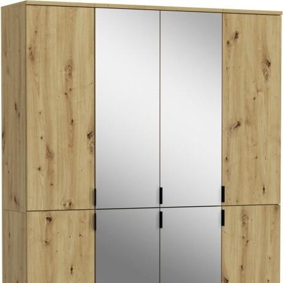 Armoire de rangement BODITE – 8 portes avec miroirs – Chêne clair
