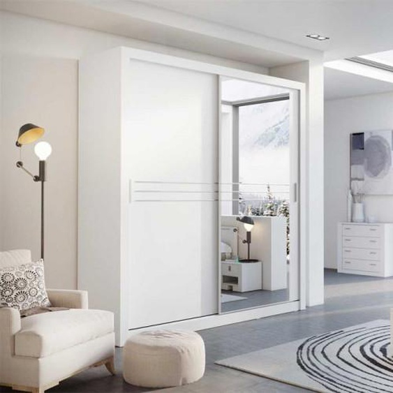 Armoire coulissante blanche 2 portes IDEA-12 avec miroir - .fr