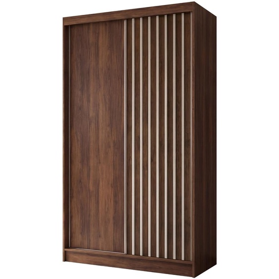 Armoire coulissante Erika de 120 cm, avec lamelles, sans miroir. Comprend une barre de vêtements et un espace de rangement. (Couleur : Noyer Warmia, blanc)