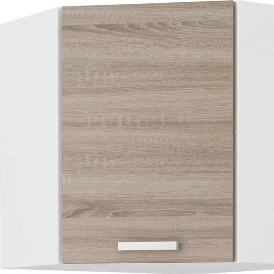 Armoire d’angle basse DAGA – 58x58 cm, chêne truffier / blanc