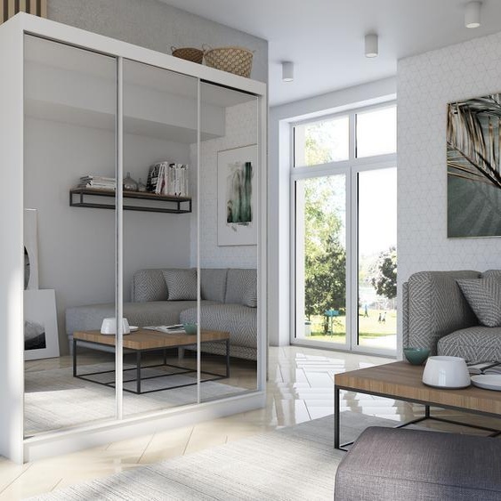 Armoire Darix de 180 cm avec miroir, 3 portes coulissantes (couleur : blanc)