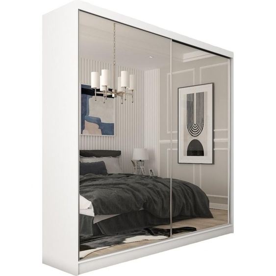 Armoire Darix de 200 cm avec miroir, 2 portes coulissantes (couleur : blanc)