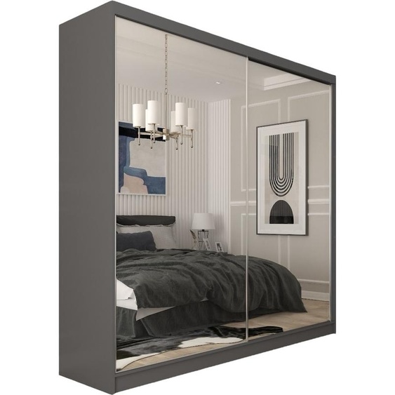 Armoire Darix de 200 cm avec miroir, 2 portes coulissantes (couleur : graphite)