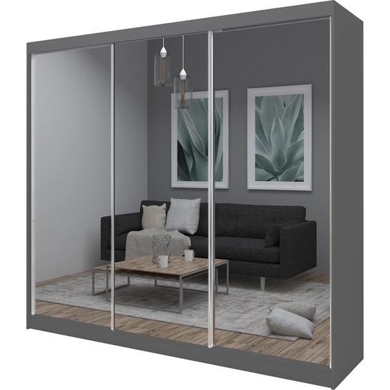 Armoire Darix de 240 cm avec miroir, 3 portes coulissantes Armoire à portes coulissantes (couleur : graphite)